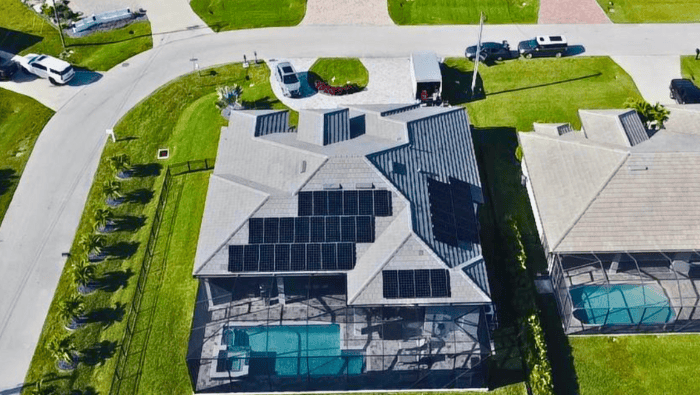 Close-up of George Laufer's SPR440AC 440W AC solar modules installed on residential roof
