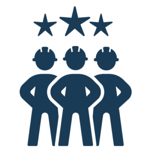 Step 2: Design & Permitting - Icon with three workers and stars, representing the design and permitting phase of Castaways Energy's solar installation.