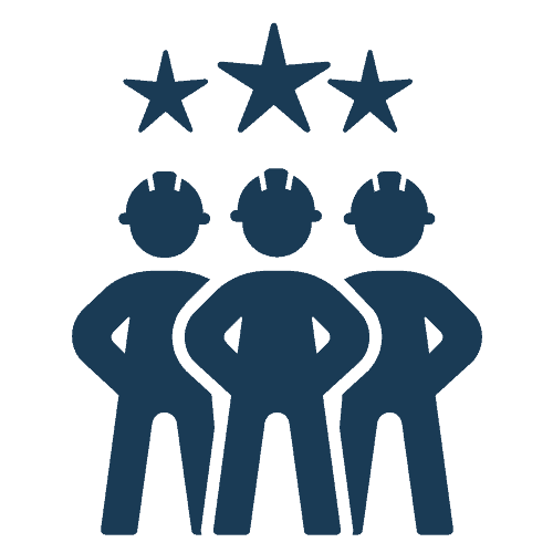 Step 2: Design & Permitting - Icon with three workers and stars, representing the design and permitting phase of Castaways Energy's solar installation.