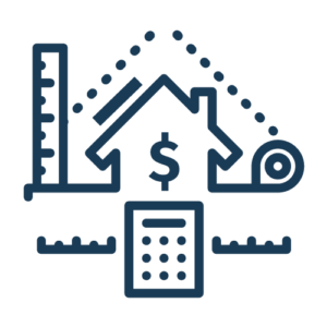 Step 1: Solar Consultation - Illustration with home, dollar sign, and measurement tools for Castaways Energy's solar consultation.