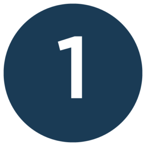 Step 1: Solar Consultation - Dark blue circle with number one, representing the first step in Castaways Energy's solar consultation process.