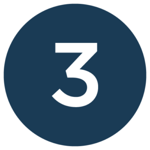 Step 3: Dark blue circle with the number 3, representing the third step in Castaways Energy's solar installation process.