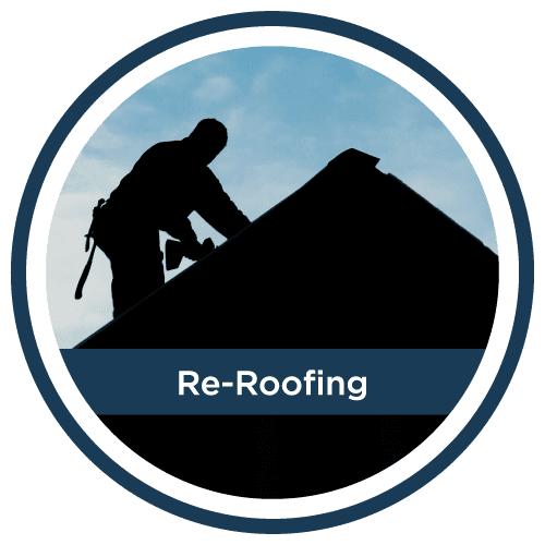 Silhouette of a worker performing re-roofing services provided by Castaways Energy, ensuring optimal roof and solar panel installation.