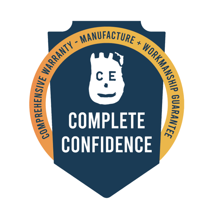 Complete Confidence badge for comprehensive warranty, manufacture, and workmanship guarantee.