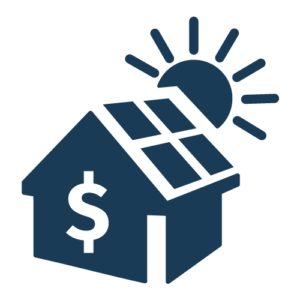 Step 4: Utility Interconnection - Blue icon of house with solar panels and dollar sign, representing the fourth step in Castaways Energy's solar installation process.