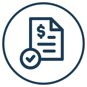 Icon of a financial document with a dollar sign and a checkmark, representing approval or completion of a financial transaction.