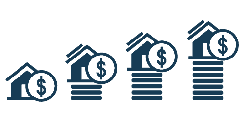 Icons of Increasing Stacks of Coins with House and Dollar Sign Representing Financial Savings or Investments | Castaways Energy