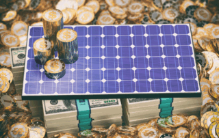 Castaways Energy solar tax credit savings concept with a solar panel on stacks of money and gold coins, highlighting financial benefits of going solar in Florida.