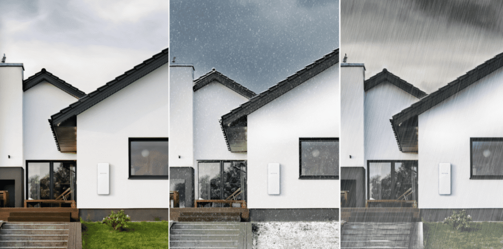 Residential home with SPAN main electrical panel in different weather conditions.